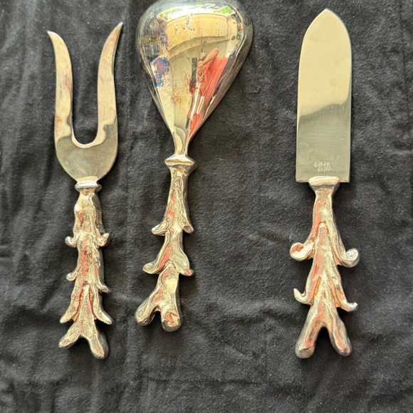 Michael Aram I Love You 3 Piece Silverplate Serving Spoon Fork & Knife Set - Picture 4 of 6